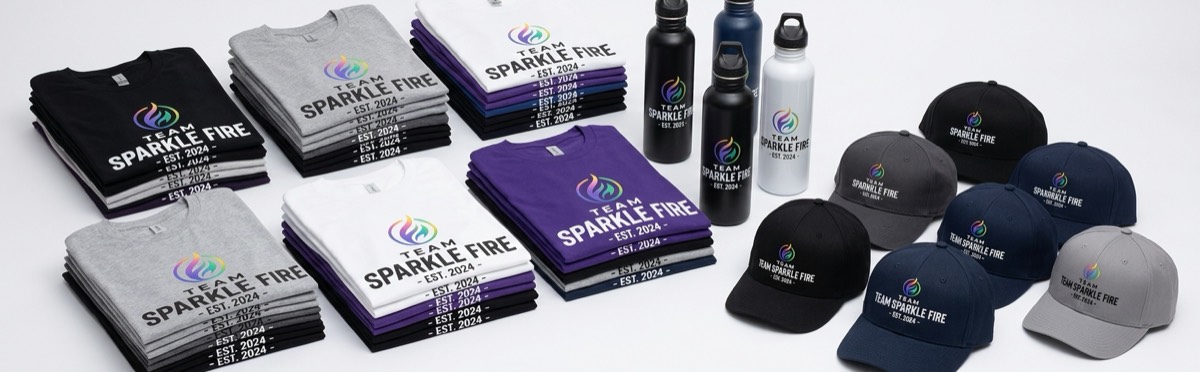 Corporate branded apparel and merch by Sparkle Fire